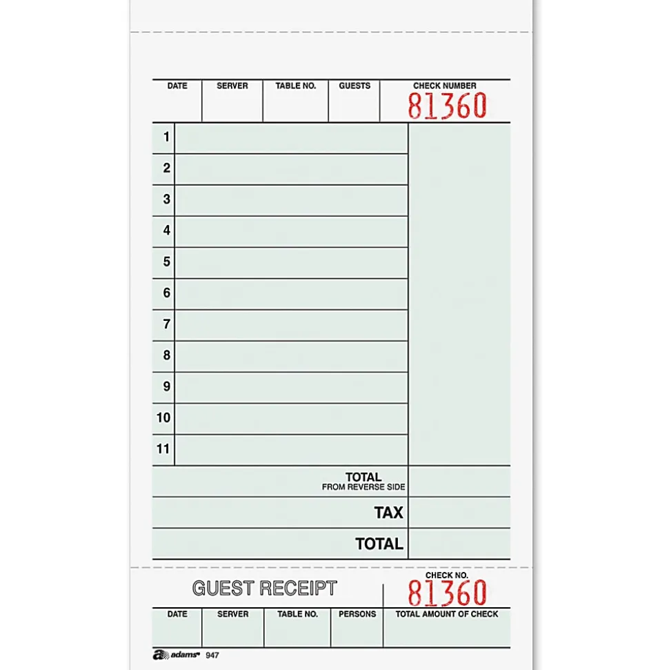 Adams® Guest Check Books, 2-Part, 4 1/4" x 7 1/4", 5 Pads Of 50 Sets Each (250 Guest Checks Total)
