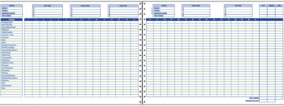 Adams® Home Budget Book, 10 1/2" x 7 1/2", 56 Pages, White Sheets, Navy Cover