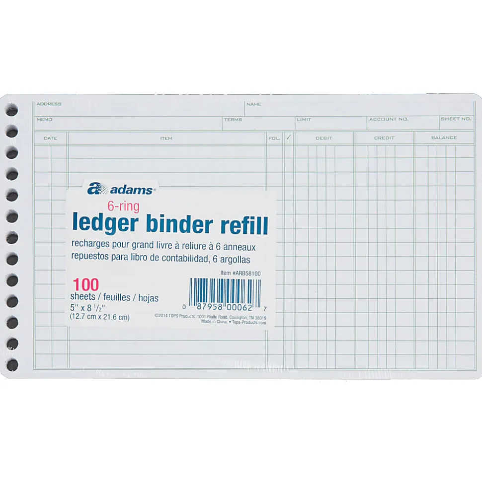 Adams® Ledger Sheets, 5" x 8", Green/White