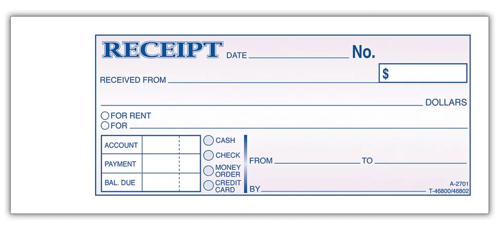 Adams® Money/Rent Receipt Books, 7 3/16" x 2 3/4", 2-Part, Carbon, 50 Set Book