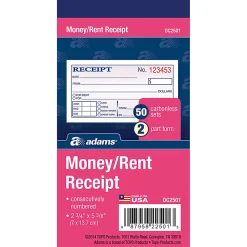 Adams® Money/Rent Receipt Book, 5 3/8" x 2 3/4", 2-Part, Carbonless, 50 Set Book