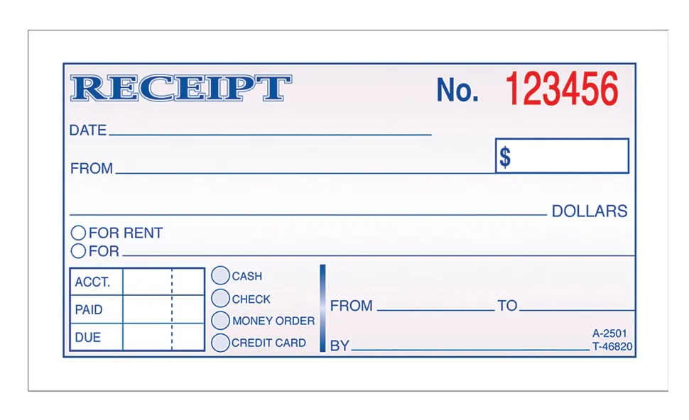 Adams® Money/Rent Receipt Book, 5 3/8" x 2 3/4", 2-Part, Carbonless, 50 Set Book