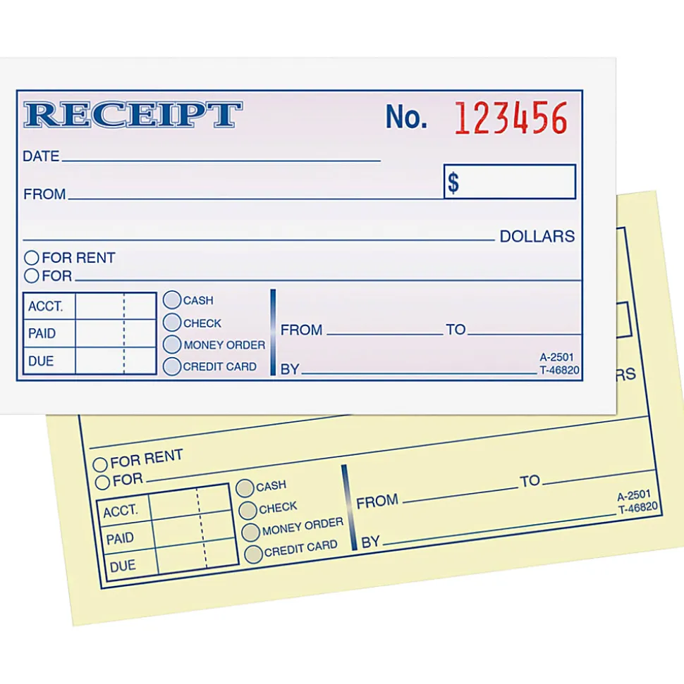 Adams® Money/Rent Receipt Book, 5 3/8" x 2 3/4", 2-Part, Carbonless, 50 Set Book