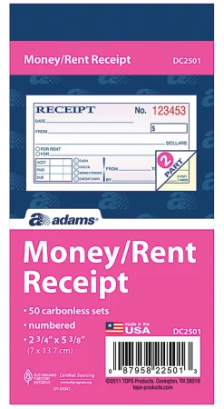 Adams® Money/Rent Receipt Book, 5 3/8