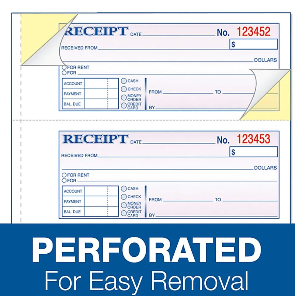 Adams® Money/Rent Receipt Books, 7 3/16" x 2 3/4", 3-Part, Carbonless, 50 Set Book