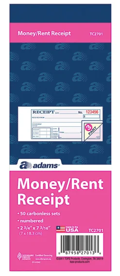 Adams® Money/Rent Receipt Books, 7 3/16