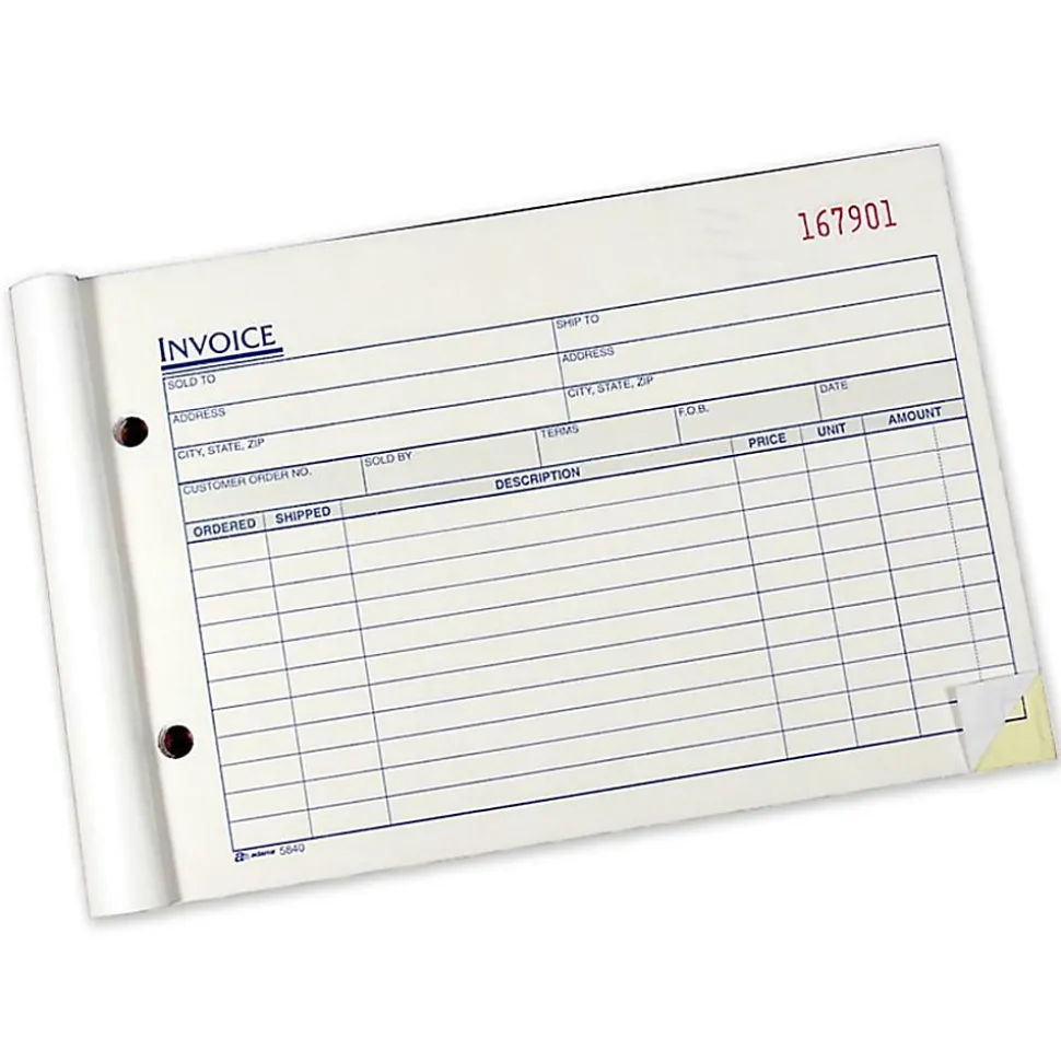 Adams™ 3-Part Carbonless Invoice Book, 8 7/16" x 5 9/16", White/Canary/Pink, 50 Sets