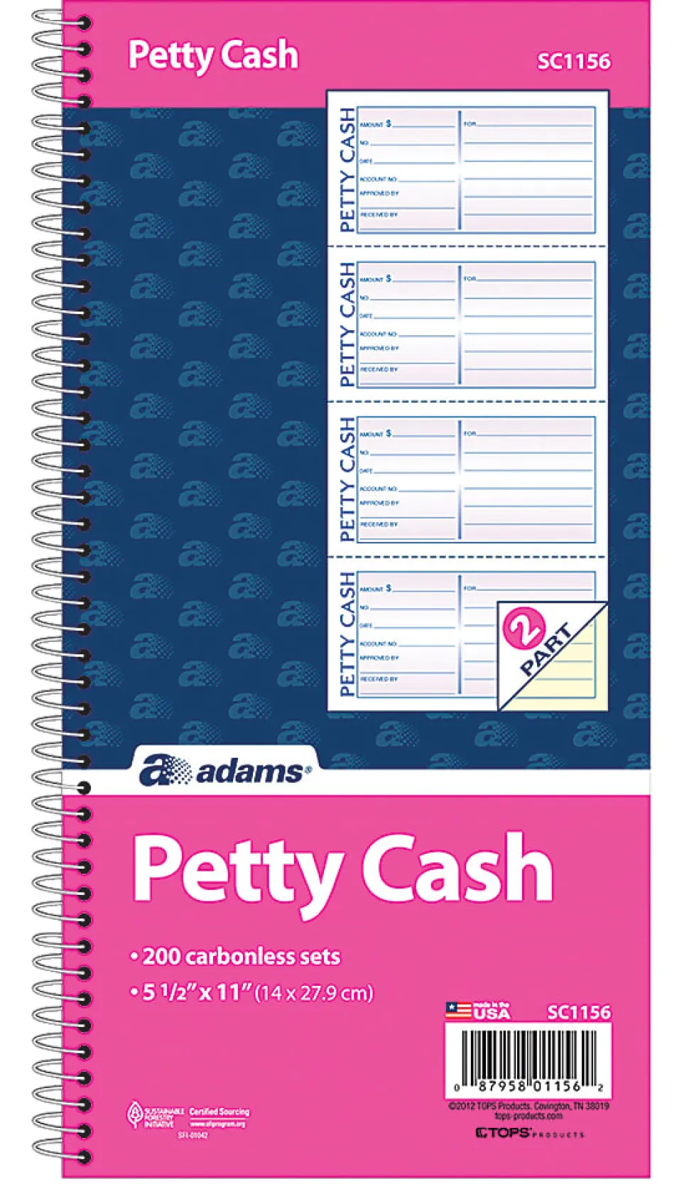 Adams® 2-Part Petty Cash Receipt Book, 5 1/2" x 11", Book Of 200 Sets