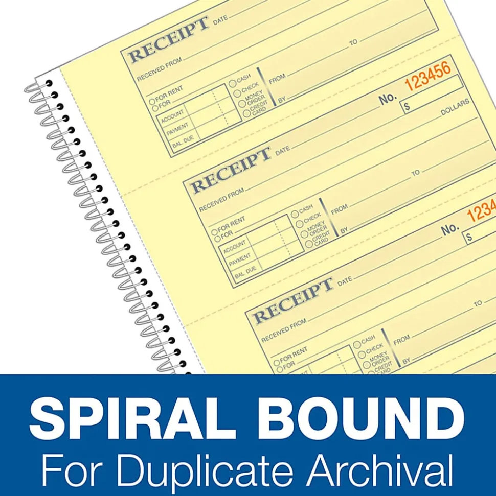 Adams Spiral 2-part Money/Rent Receipt Book - 200 Sheet(s) - Spiral Bound - 2 Part - 11"x5.25" Form Size - White, Canary - Assorted Sheet(s) - 5/Pack
