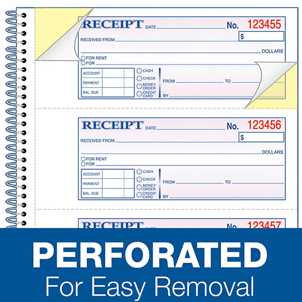 Adams Spiral 2-part Money/Rent Receipt Book - 200 Sheet(s) - Spiral Bound - 2 Part - 11"x5.25" Form Size - White, Canary - Assorted Sheet(s) - 5/Pack