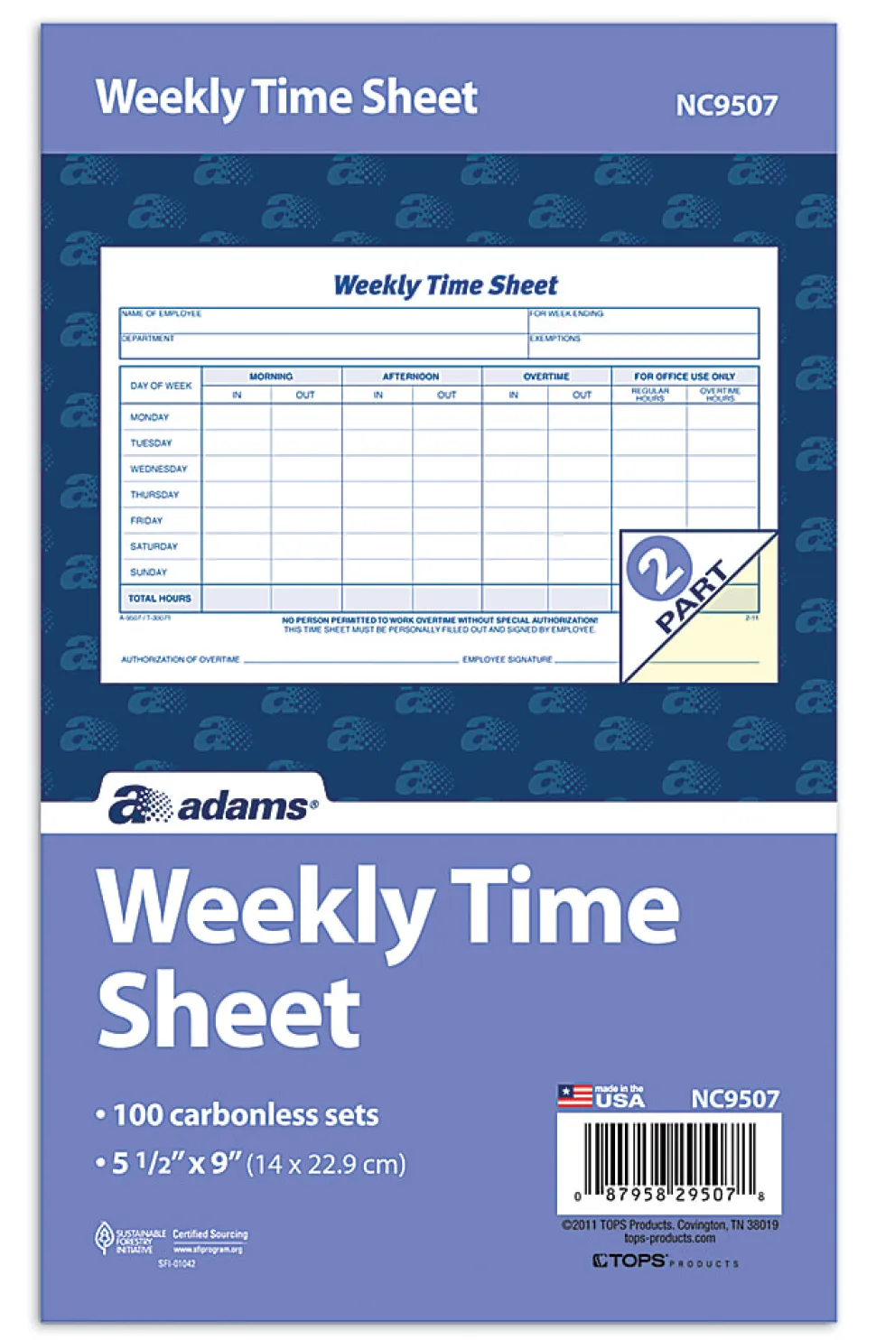 Adams® Weekly Time Sheet, 2-Part, 9" x 5 1/2", White, Pack Of 100