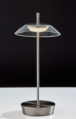 Adesso ADS360 Ako LED Cordless Table Lamp, Steel with Clear Acrylic White Shade