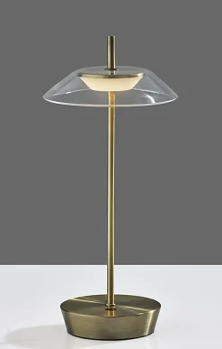 Adesso ADS360 Ako LED Cordless Table Lamp, Antique Brass with Clear Acrylic White Shade