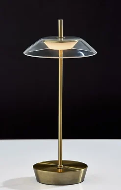 Adesso ADS360 Ako LED Cordless Table Lamp, Antique Brass with Clear Acrylic White Shade