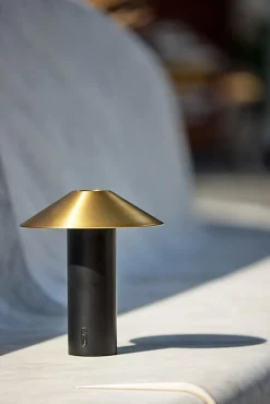Adesso ADS360 Pina LED Cordless Table Lamp, Black with Antique Brass Sahde