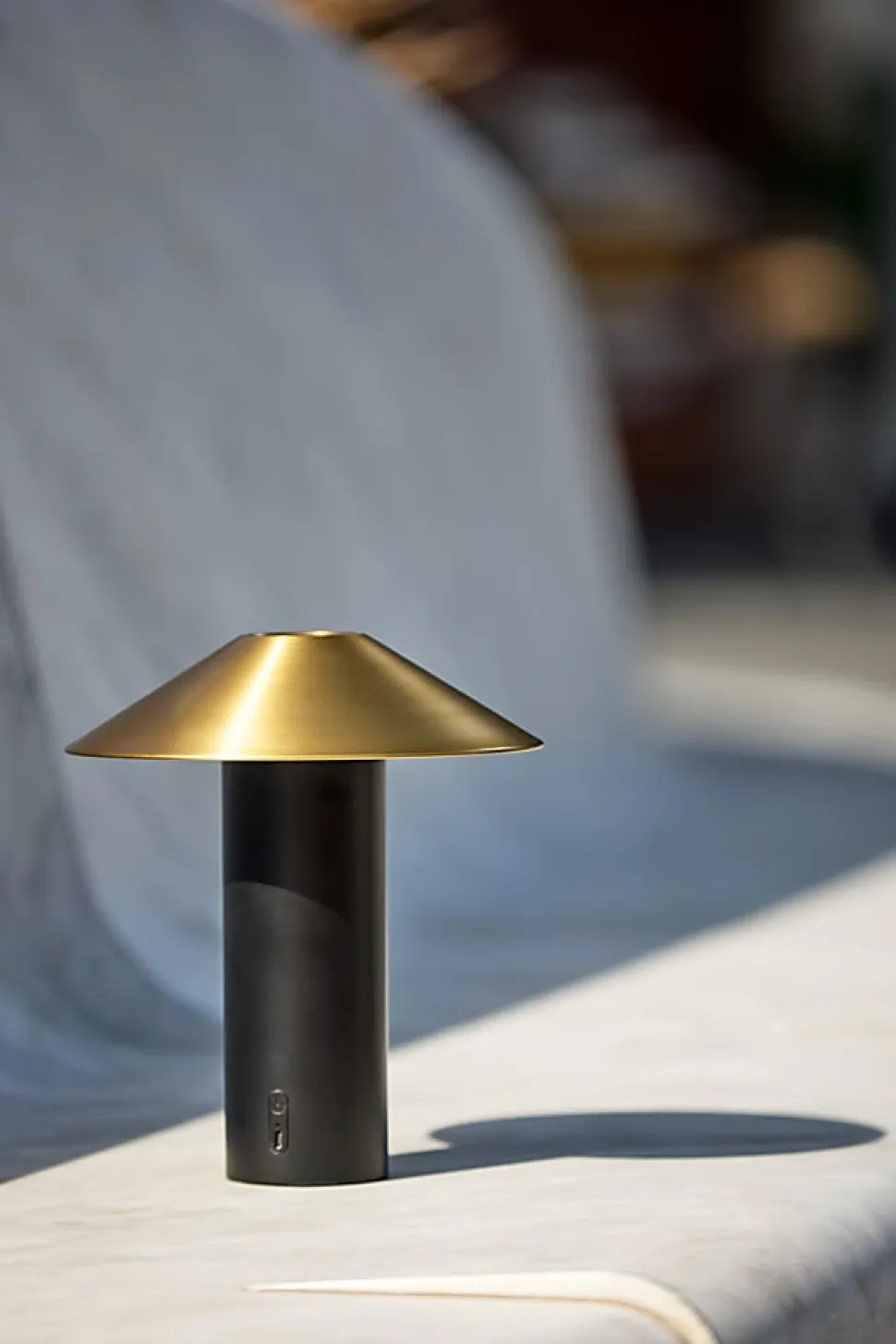 Adesso ADS360 Pina LED Cordless Table Lamp, Black with Antique Brass Sahde