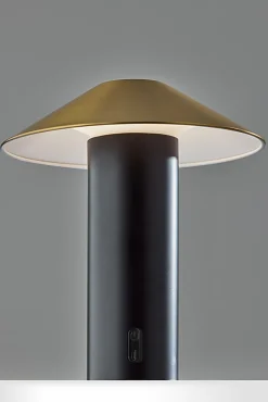 Adesso ADS360 Pina LED Cordless Table Lamp, Black with Antique Brass Sahde