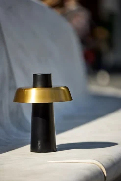 Adesso ADS360 Pirlo LED Cordless Table Lamp, Black with Antique Brass Sahde