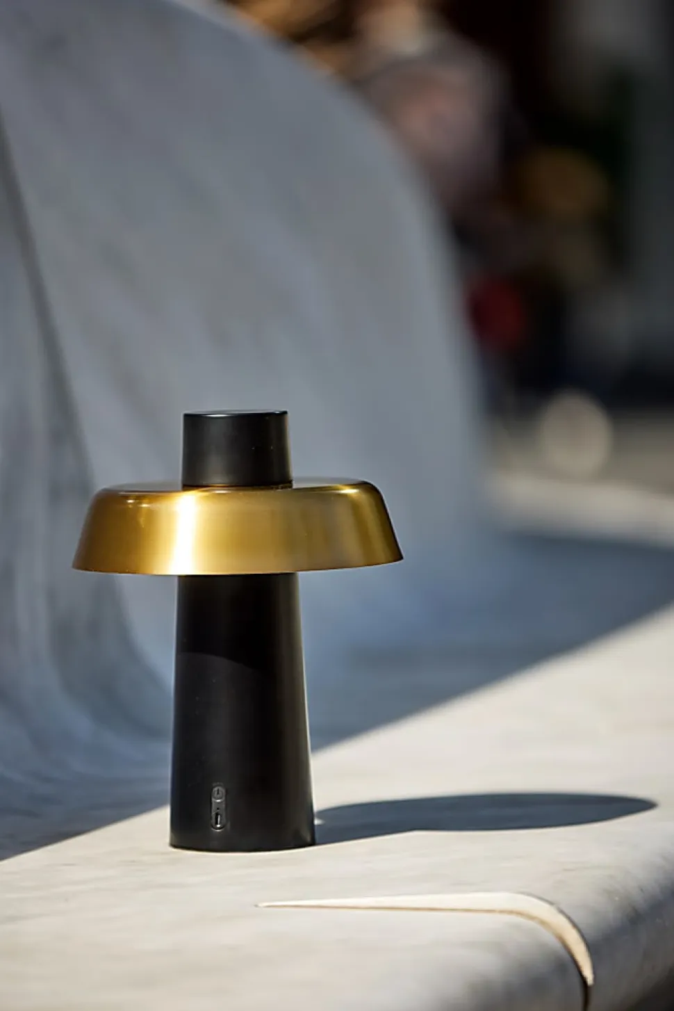 Adesso ADS360 Pirlo LED Cordless Table Lamp, Black with Antique Brass Sahde