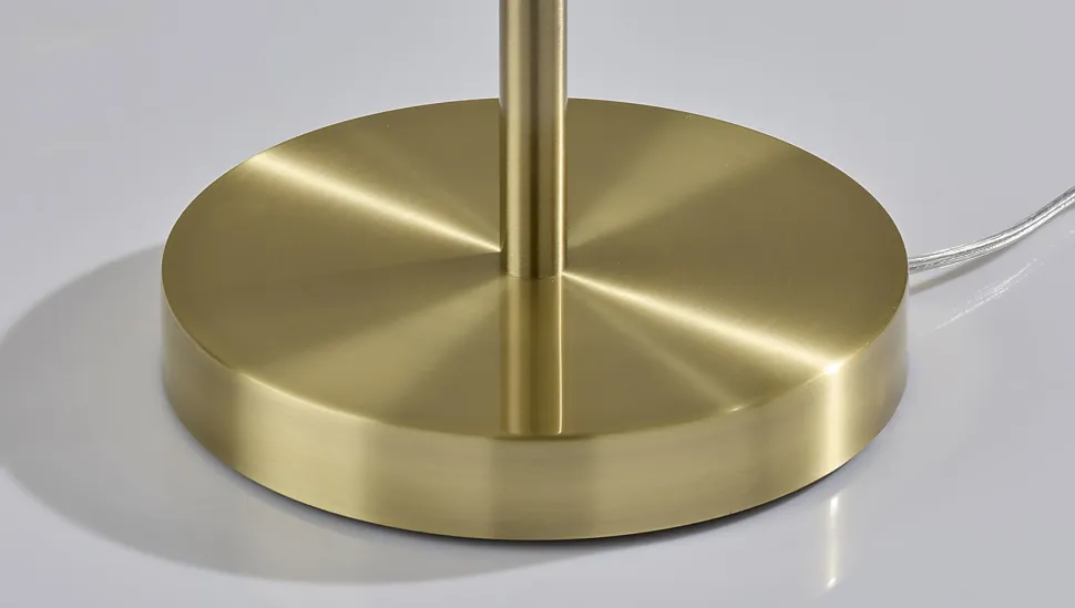 Adesso Caldwell Shelf Floor Lamp, Antique Brass with Beige Linen Shade