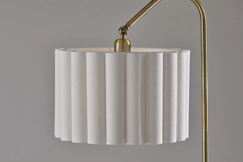 Adesso Caldwell Shelf Floor Lamp, Antique Brass with Beige Linen Shade