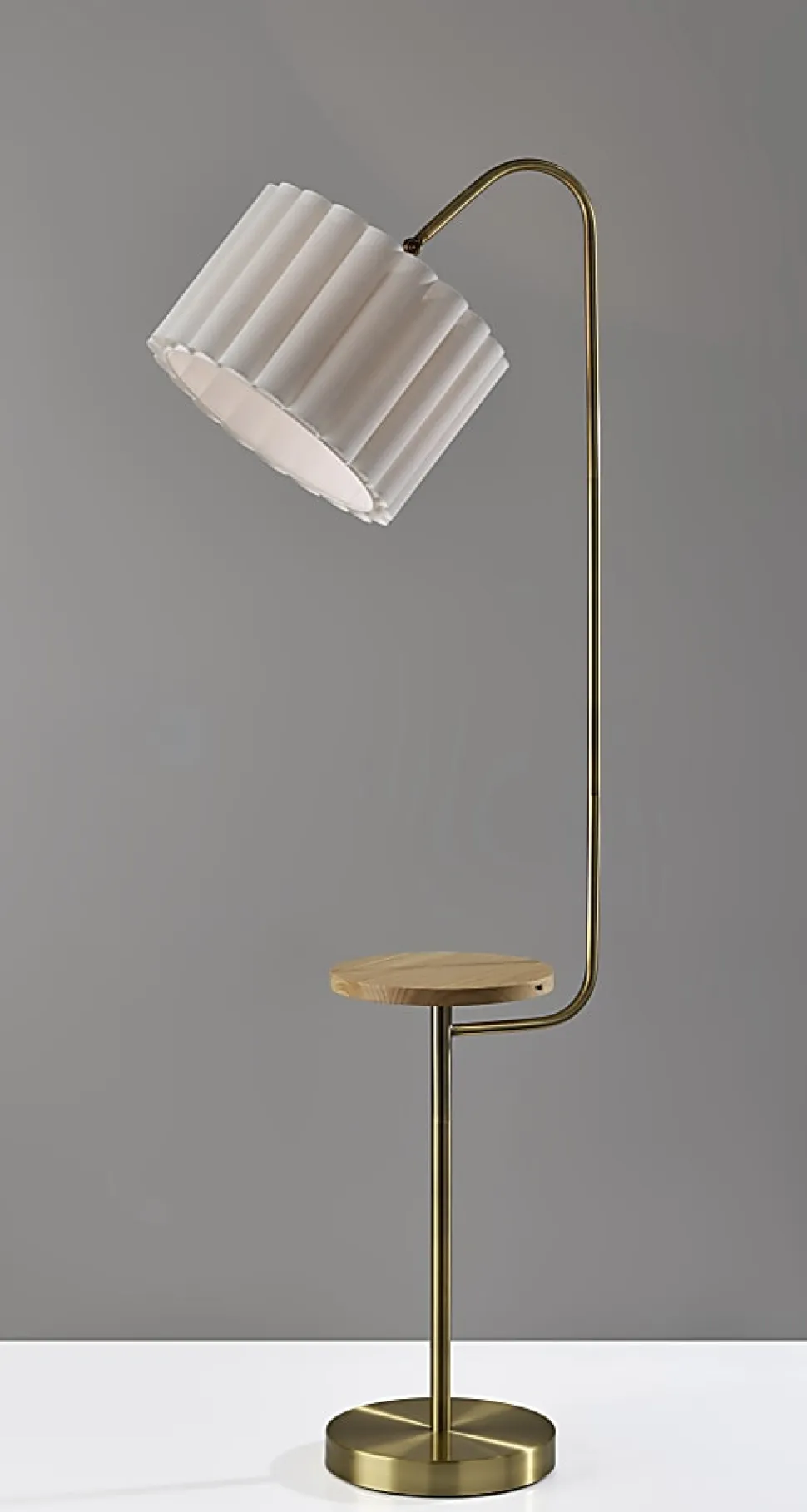 Adesso Caldwell Shelf Floor Lamp, Antique Brass with Beige Linen Shade