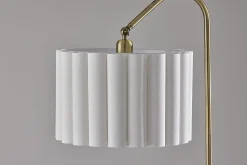 Adesso Caldwell Shelf Floor Lamp, Antique Brass with Beige Linen Shade