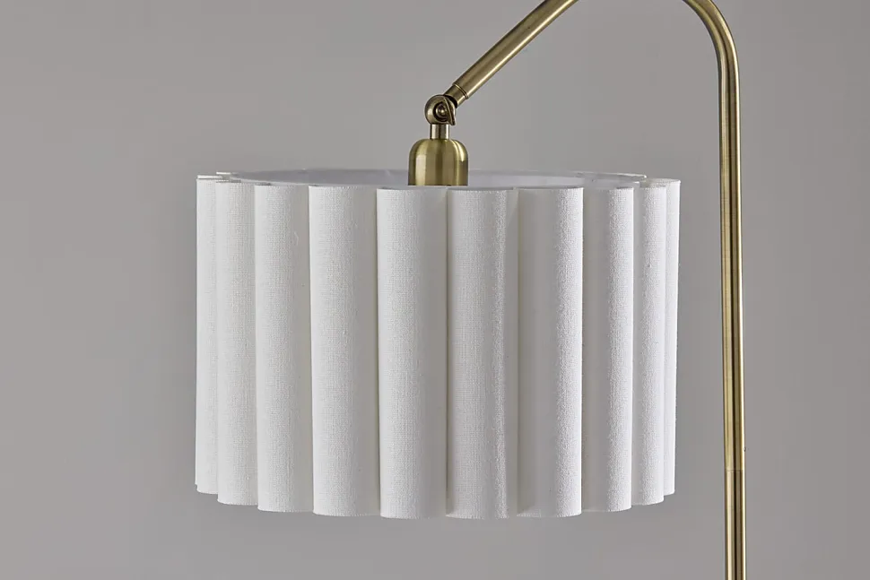 Adesso Caldwell Shelf Floor Lamp, Antique Brass with Beige Linen Shade