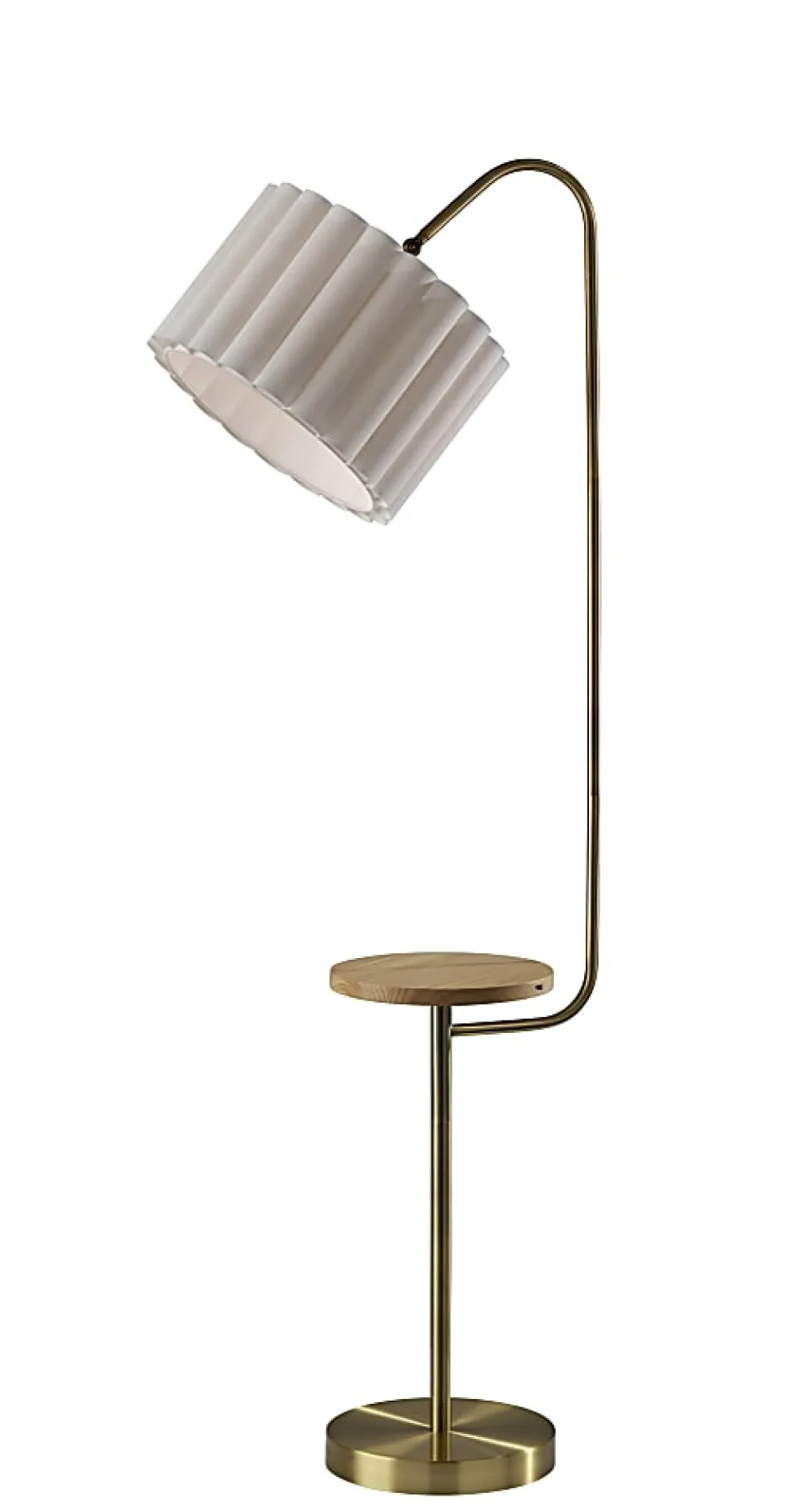 Adesso Caldwell Shelf Floor Lamp, Antique Brass with Beige Linen Shade