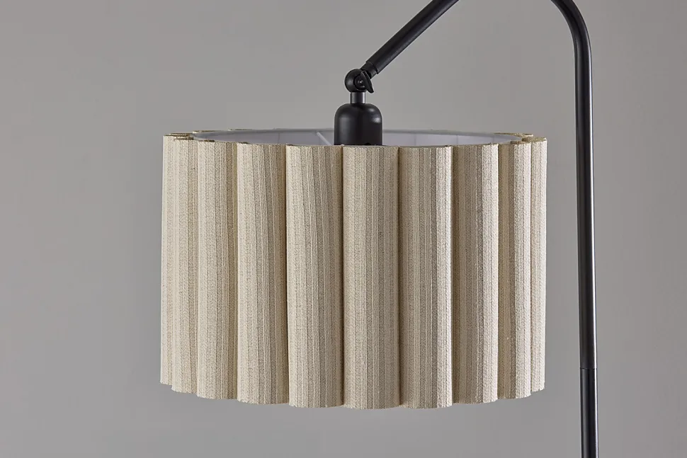 Adesso Caldwell Shelf Floor Lamp, Black with Beige Linen Shade
