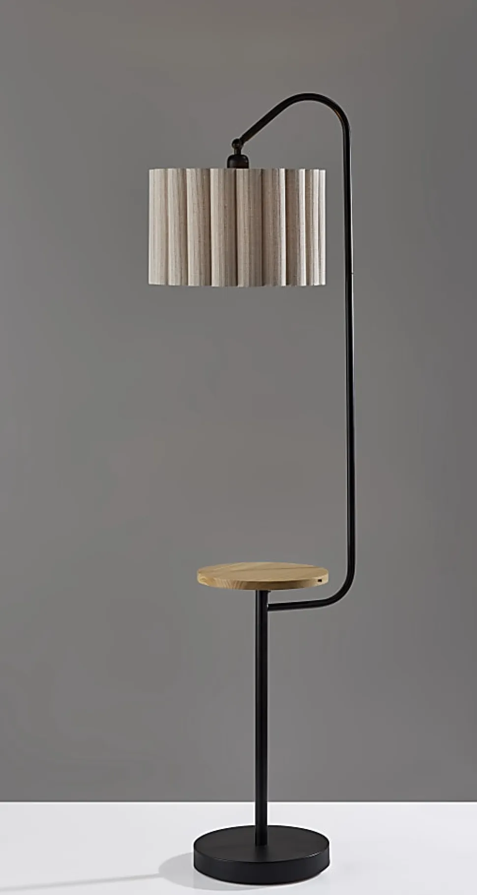 Adesso Caldwell Shelf Floor Lamp, Black with Beige Linen Shade