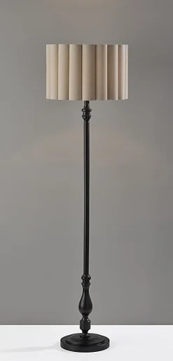 Adesso Claret Floor Lamp, Black with Off-White Fabric Shade