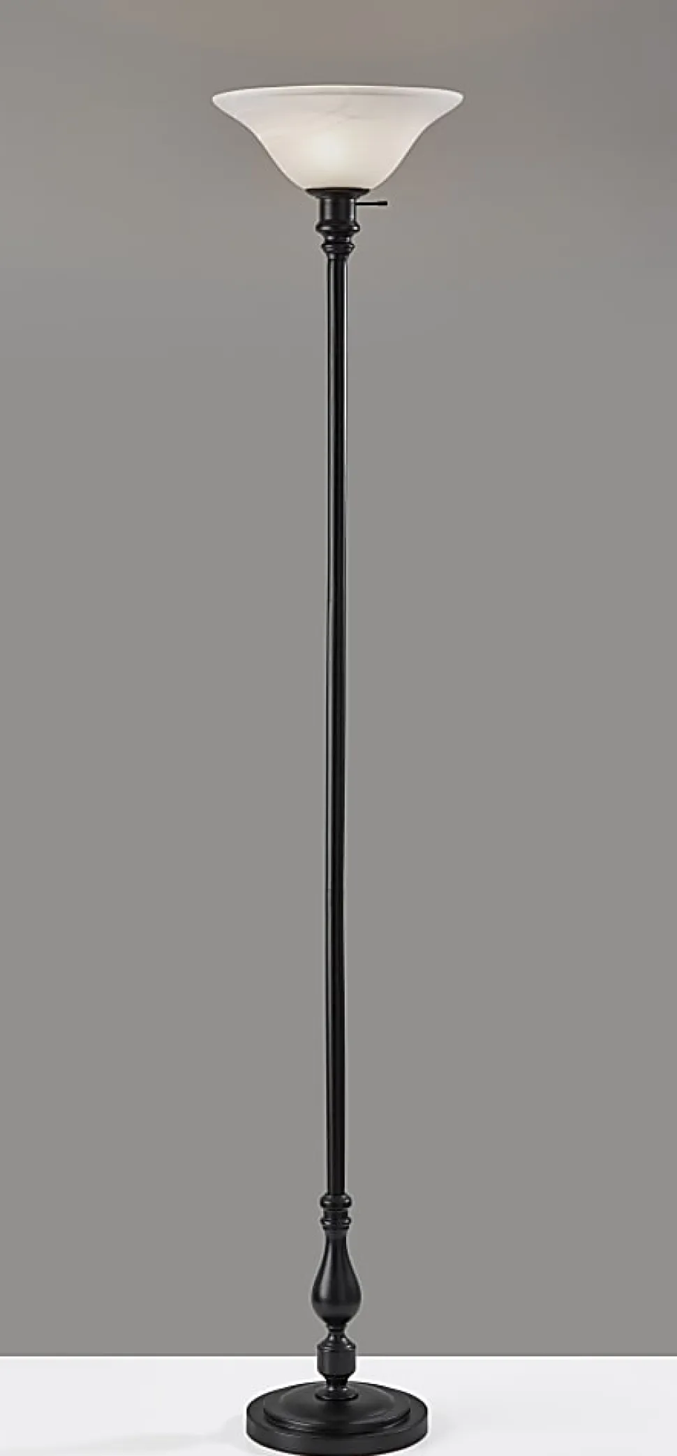 Adesso Claret Torchiere, Black with White Alabaster Shade