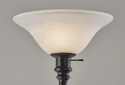 Adesso Claret Torchiere, Black with White Alabaster Shade