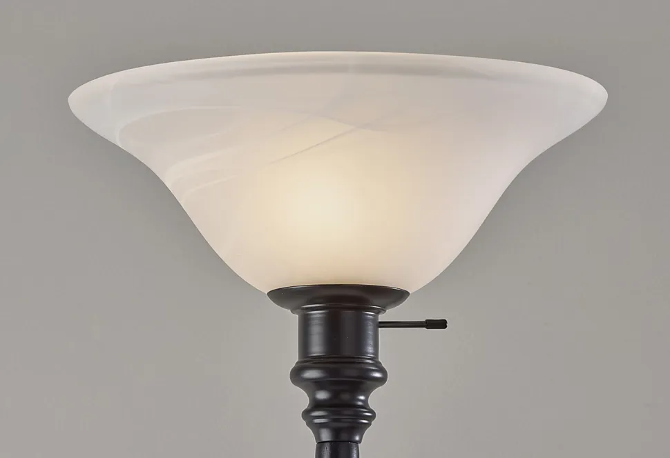 Adesso Claret Torchiere, Black with White Alabaster Shade