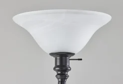 Adesso Claret Torchiere, Black with White Alabaster Shade