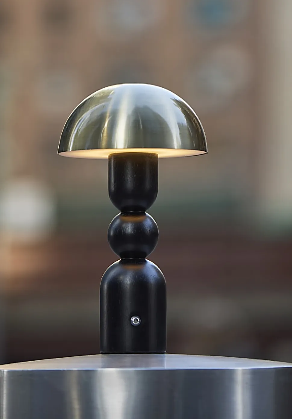 Adesso Connie LED Cordless Table Lamp, Black with Antique Brass Shade