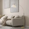 Adesso Delaney Arc Floor Lamp, 76”H, Off-White Shade/Antique Brass Base