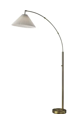 Adesso Delaney Arc Floor Lamp, 76”H, Off-White Shade/Antique Brass Base