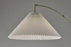 Adesso Delaney Arc Floor Lamp, 76”H, Off-White Shade/Antique Brass Base