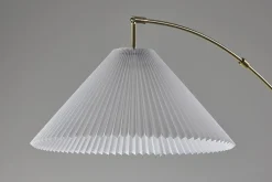 Adesso Delaney Arc Floor Lamp, 76”H, Off-White Shade/Antique Brass Base