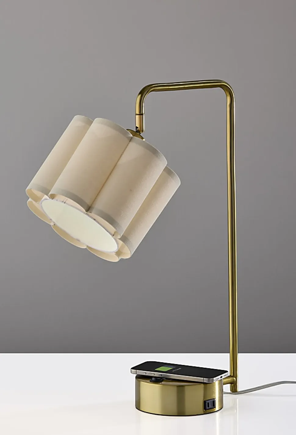 Adesso Dover Supercharger 22.25"H Desk Lamp, Beige/Antique Brass