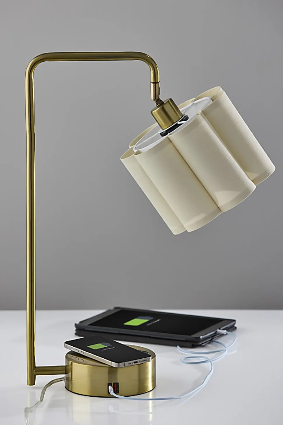 Adesso Dover Supercharger 22.25"H Desk Lamp, Beige/Antique Brass