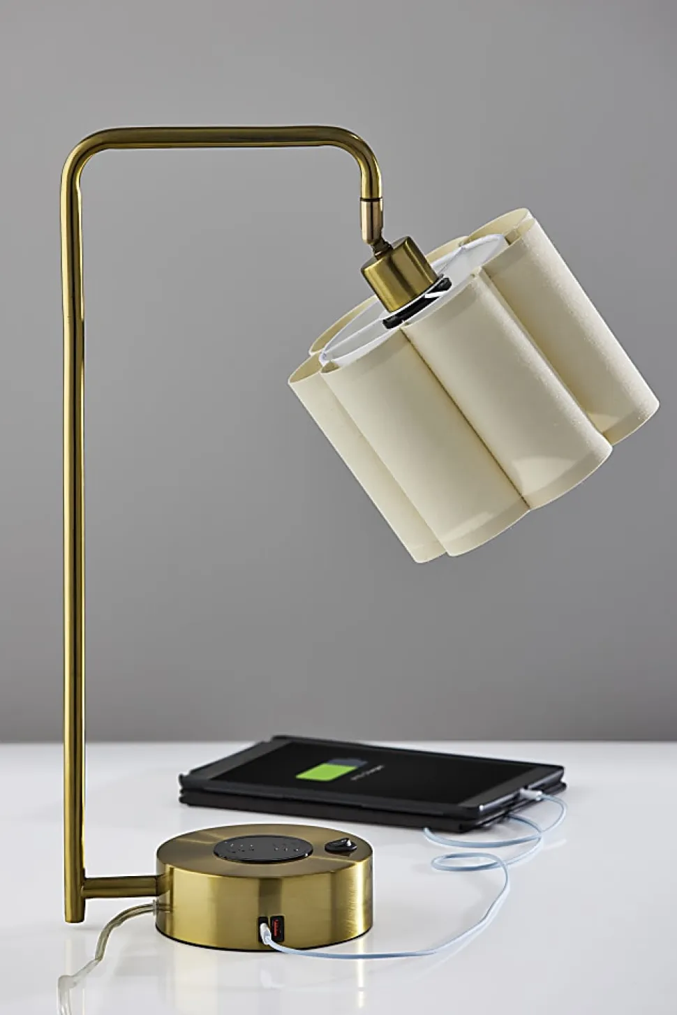Adesso Dover Supercharger 22.25"H Desk Lamp, Beige/Antique Brass