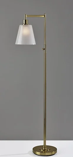 Adesso Gio Floor Lamp, Brass with White Glossed Glass Shade