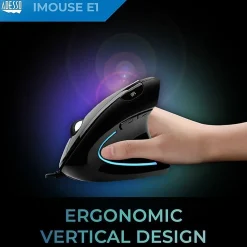 Adesso® iMouse E1 USB Illuminated Vertical Ergonomic Optical Mouse, Glossy Black