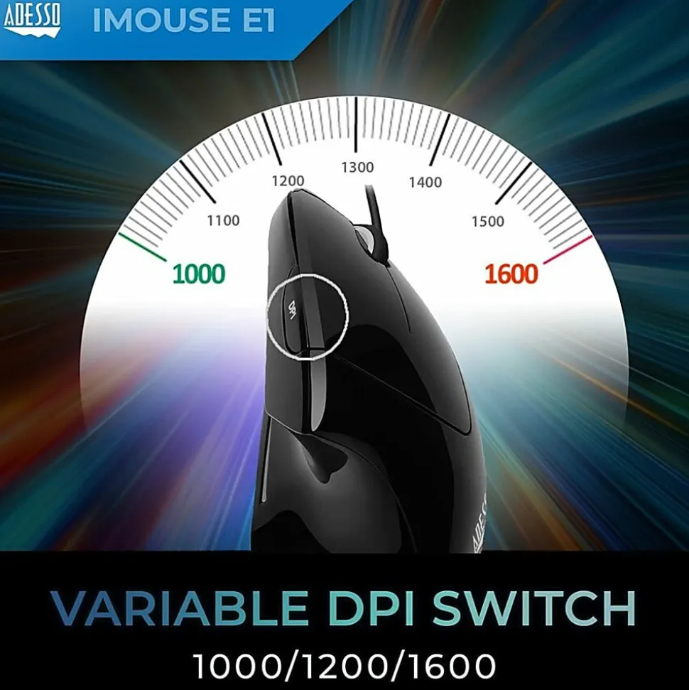 Adesso® iMouse E1 USB Illuminated Vertical Ergonomic Optical Mouse, Glossy Black