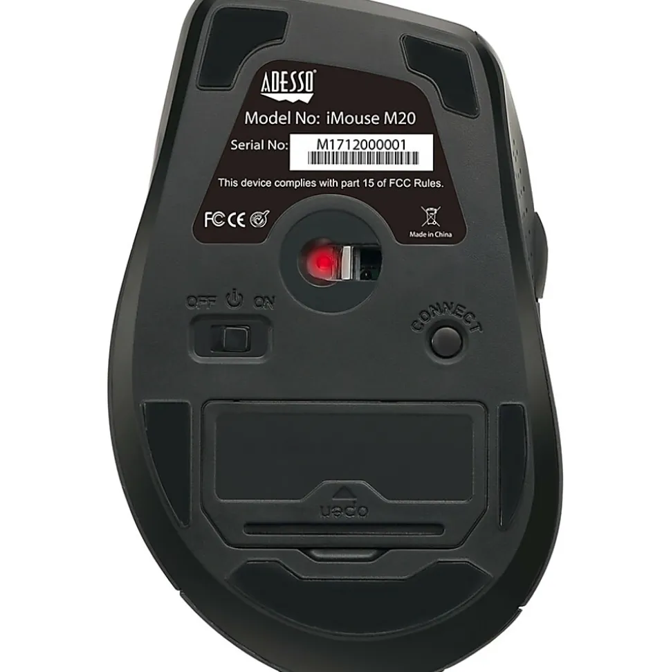 Adesso iMouse M20B - Wireless Ergonomic Optical Mouse - Optical - Wireless - 30 ft - Radio Frequency - IMOUSEM20B