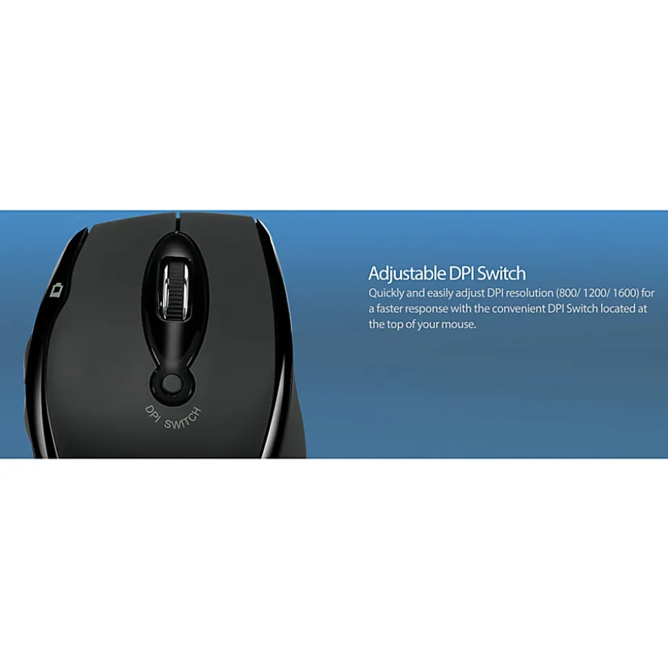 Adesso iMouse M20B - Wireless Ergonomic Optical Mouse - Optical - Wireless - 30 ft - Radio Frequency - IMOUSEM20B