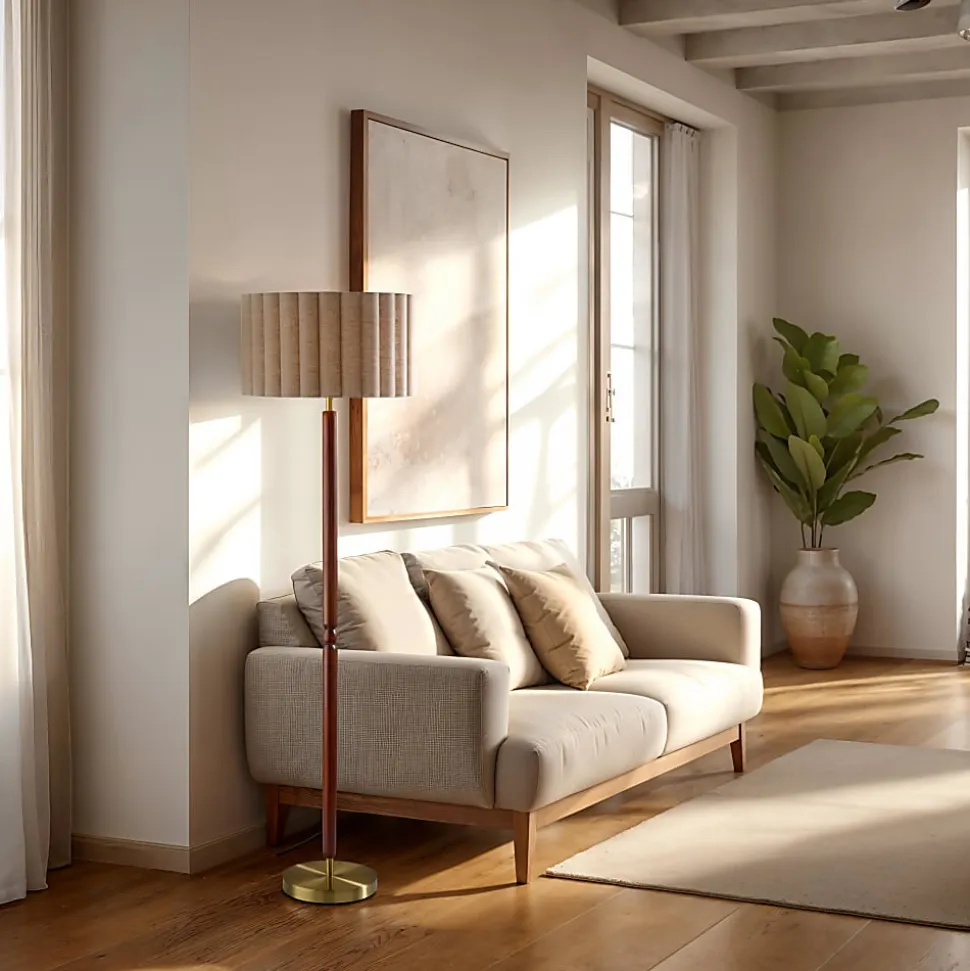 Adesso Laine 62.5"H Floor Lamp, Beige/Antique Brass